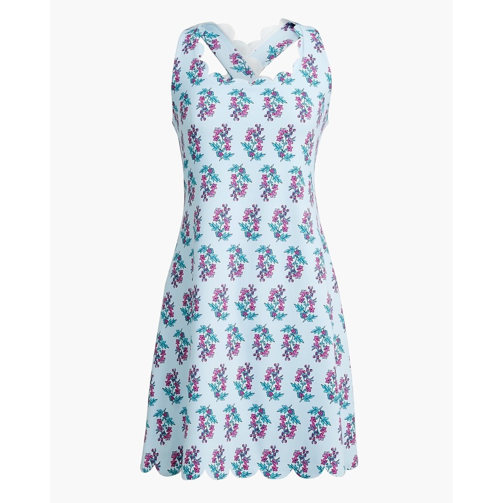 J.Crew Women Blue Floral Scalloped Active Dress With Inner Shorts Large